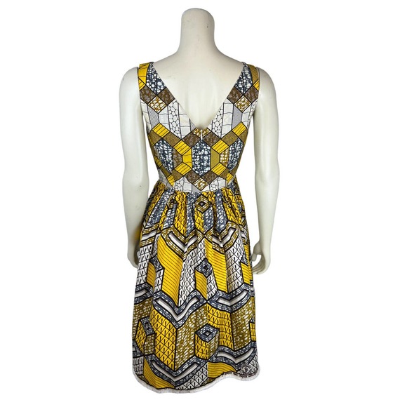 Lena Hoschek Sleeveless Nairobi Dress S African Print Honeycomb Fit Flare Yellow - Picture 4 of 11